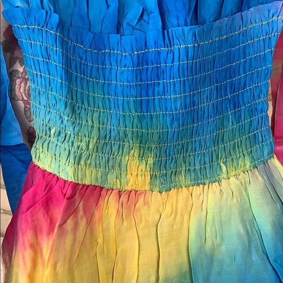❌DONATED❌Pink Blue Multi-Rainbow Colors Tie Dye Ruffled Short Skort Romper - Picture 4 of 9